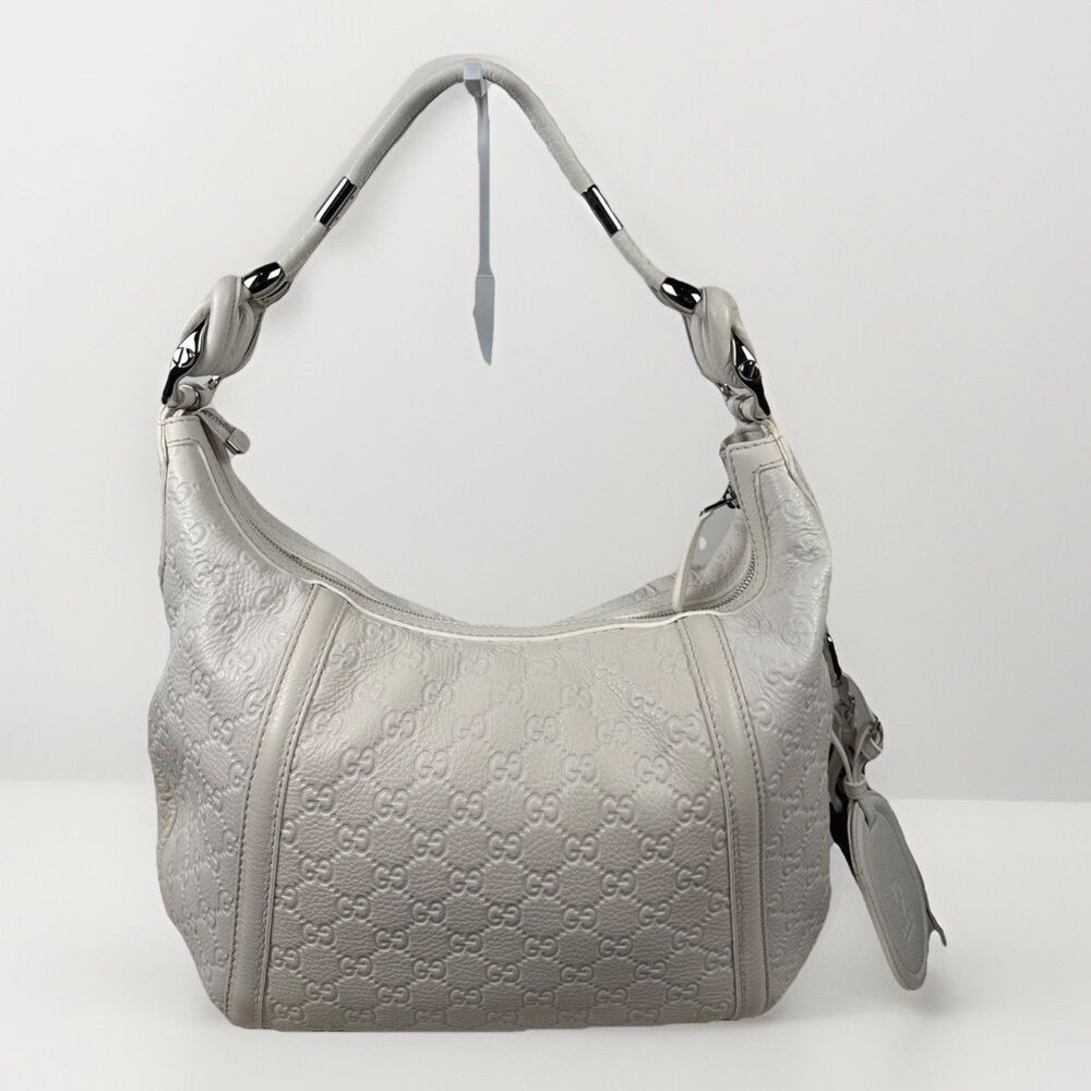 GUCCI GG SHW Techro Horsebit Medium Hobo Hand Bag 240216 Calfskin Leather White - Picture 2 of 16